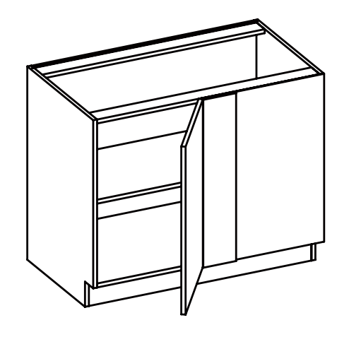 Line drawing of a cabinet with two doors and shelves inside.